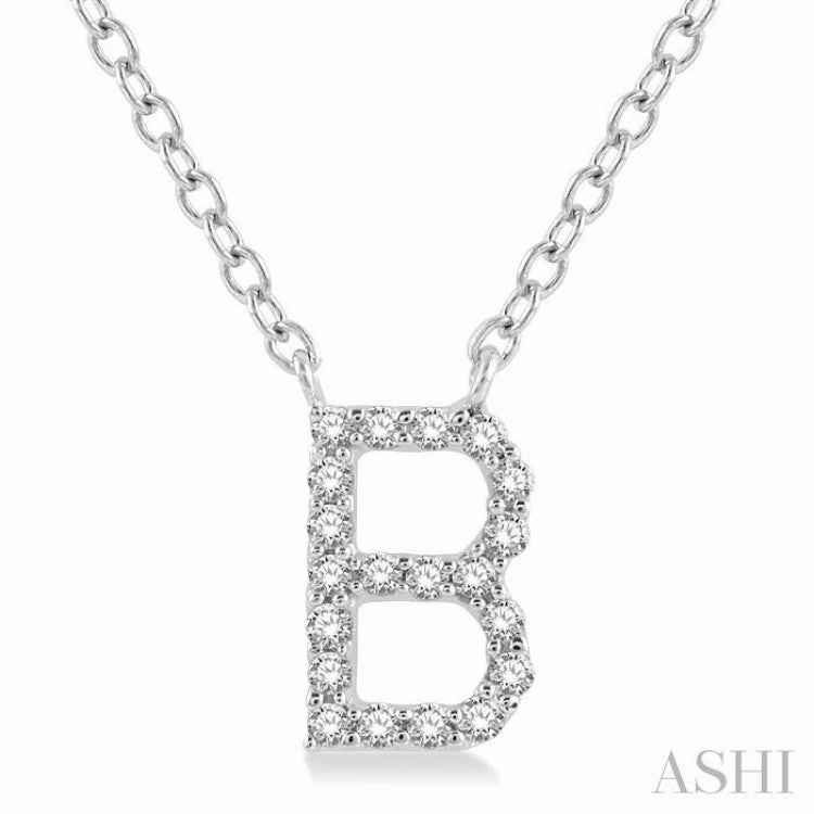 Fashion Accent Child Friendly Item 1/20 Ctw Initial 'B' Round Cut Diamond Pendant With Chain in 10K White Gold