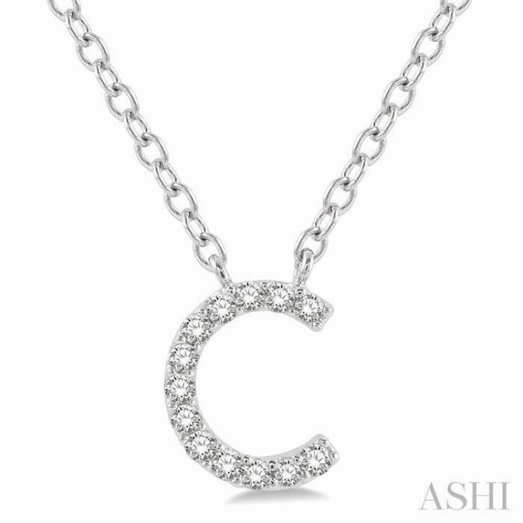 1/20 Ctw Initial 'C' Round Cut Diamond Pendant With Chain in 14K White Gold Boho Present