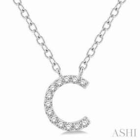 1/20 Ctw Initial 'C' Round Cut Diamond Pendant With Chain in 14K White Gold Boho Present
