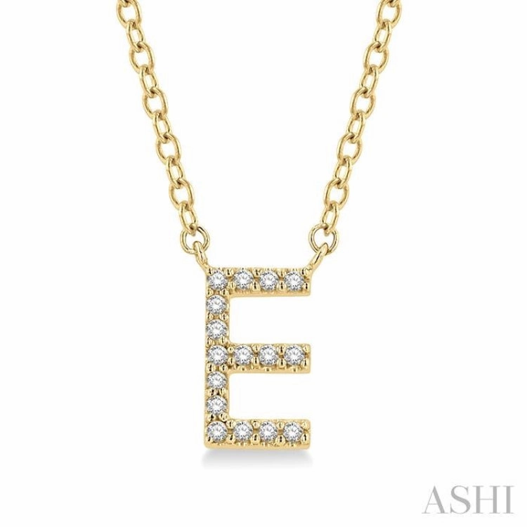 1/20 Ctw Initial 'E' Round Cut Diamond Pendant With Chain in 10K Yellow Gold Embellishing Piece
