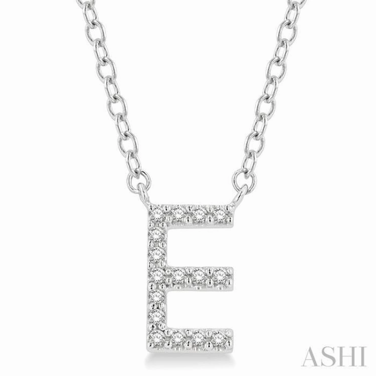 1/20 Ctw Initial 'E' Round Cut Diamond Pendant With Chain in 14K White Gold Youth Gift Minimal Touch