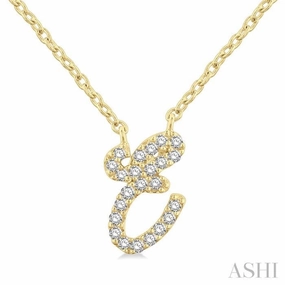 1/20 Ctw Initial 'E' Round cut Diamond Pendant With Chain in 14K Yellow Gold Office Present