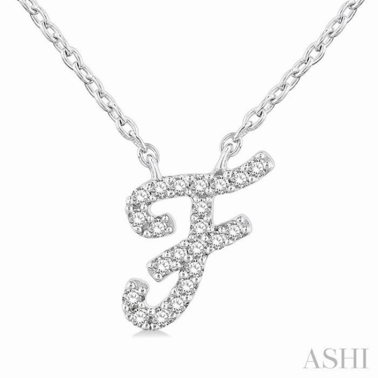 All ages graduation party 1/20 Ctw Initial 'F' Round cut Diamond Pendant With Chain in 10K White Gold