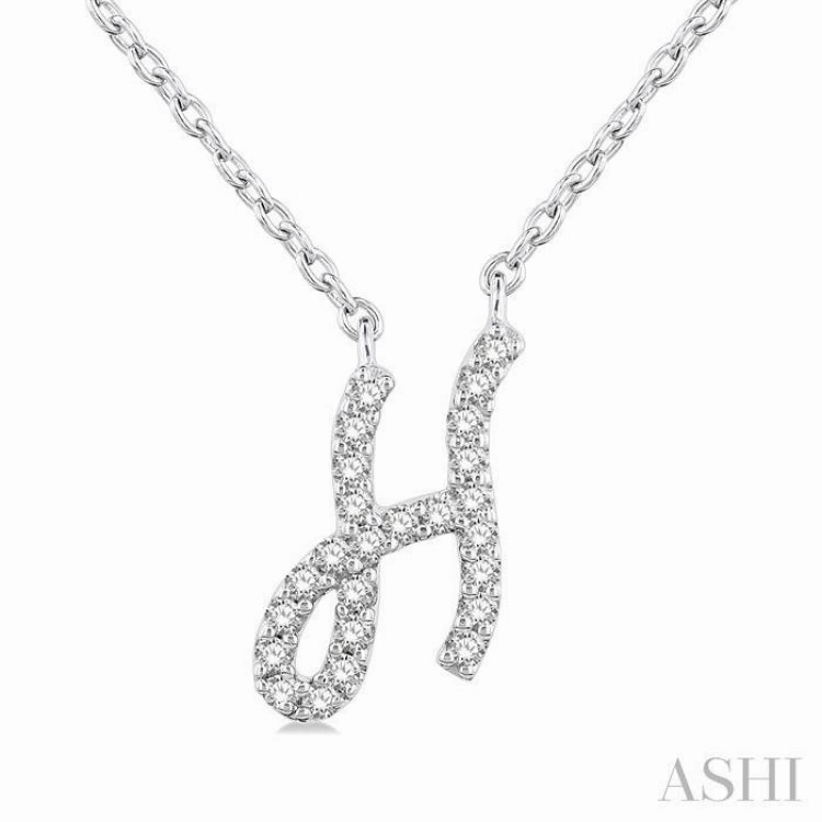 Enhancing Item Subtle Accent 1/20 Ctw Initial 'H' Round cut Diamond Pendant With Chain in 10K White Gold