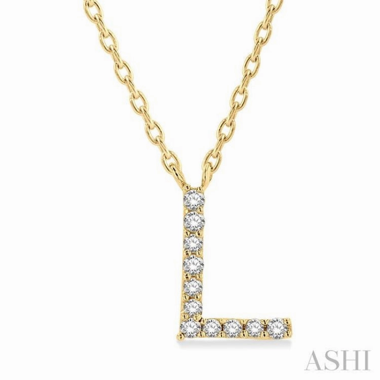 1/20 Ctw Initial 'L' Round Cut Diamond Pendant With Chain in 10K Yellow Gold Conscious Piece