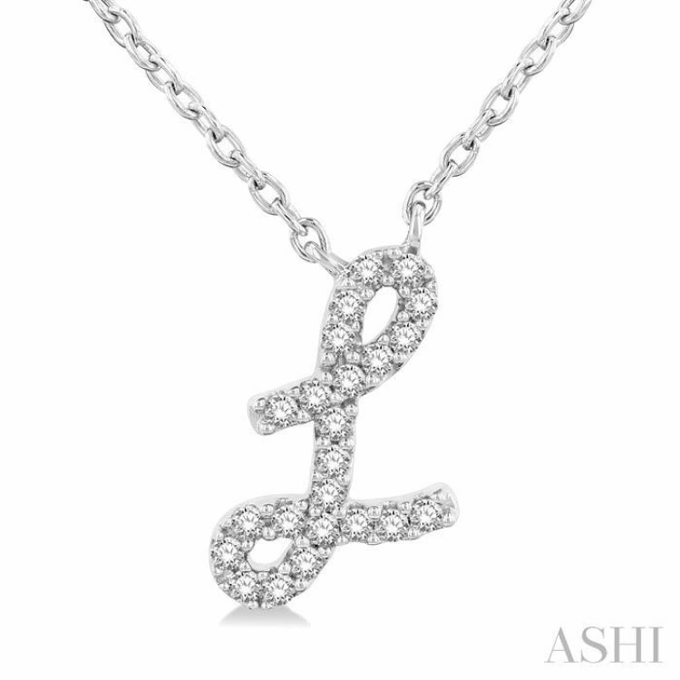 Fine Ornament 1/20 Ctw Initial 'L' Round cut Diamond Pendant With Chain in 14K White Gold