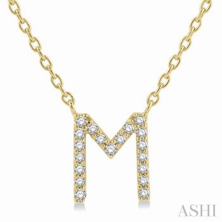 1/20 Ctw Initial 'M' Round Cut Diamond Pendant With Chain in 10K Yellow Gold Lightweight Jewelry