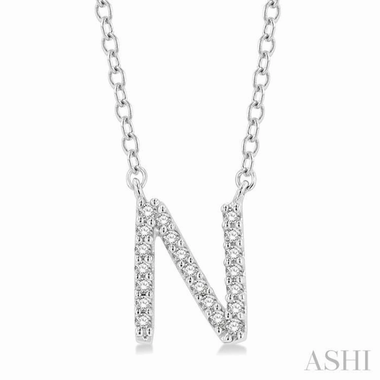 1/20 Ctw Initial 'N' Round Cut Diamond Pendant With Chain in 14K White Gold Unique Flair Refined Piece