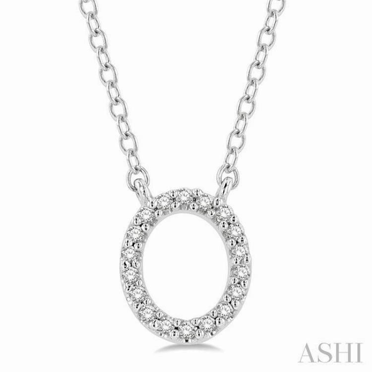 Comfortable Piece 1/20 Ctw Initial 'O' Round Cut Diamond Pendant With Chain in 14K White Gold