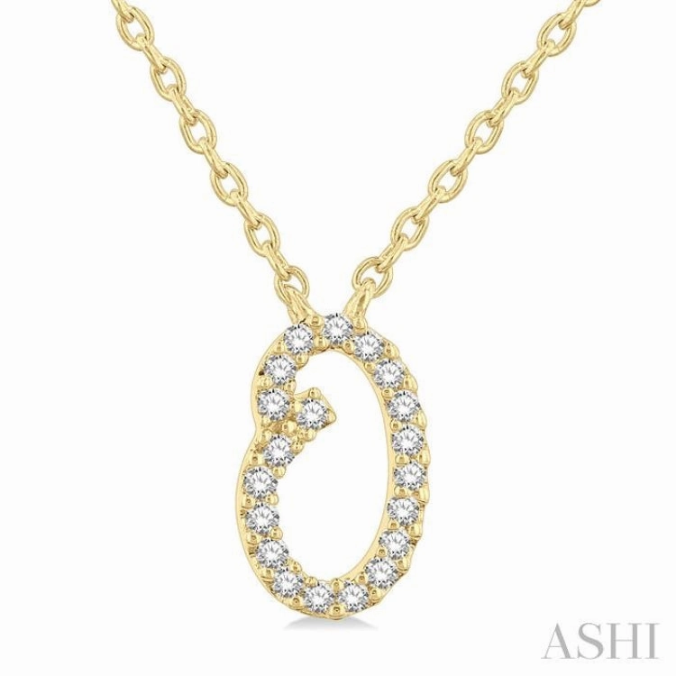 For Groom 1/20 Ctw Initial 'O' Round cut Diamond Pendant With Chain in 14K Yellow Gold
