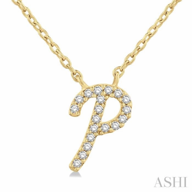 Handmade Present Attractive Design 1/20 Ctw Initial 'P' Round cut Diamond Pendant With Chain in 10K Yellow Gold
