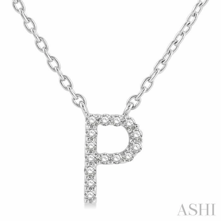 1/20 Ctw Initial 'P' Round Cut Diamond Pendant With Chain in 14K White Gold Style Accessory Classic Beauty