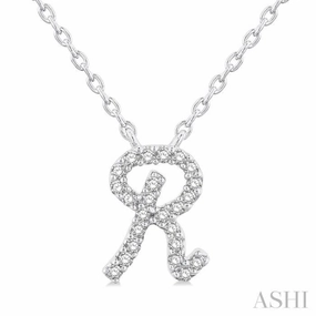 1/20 Ctw Initial 'R' Round cut Diamond Pendant With Chain in 10K White Gold Exclusive Accessory