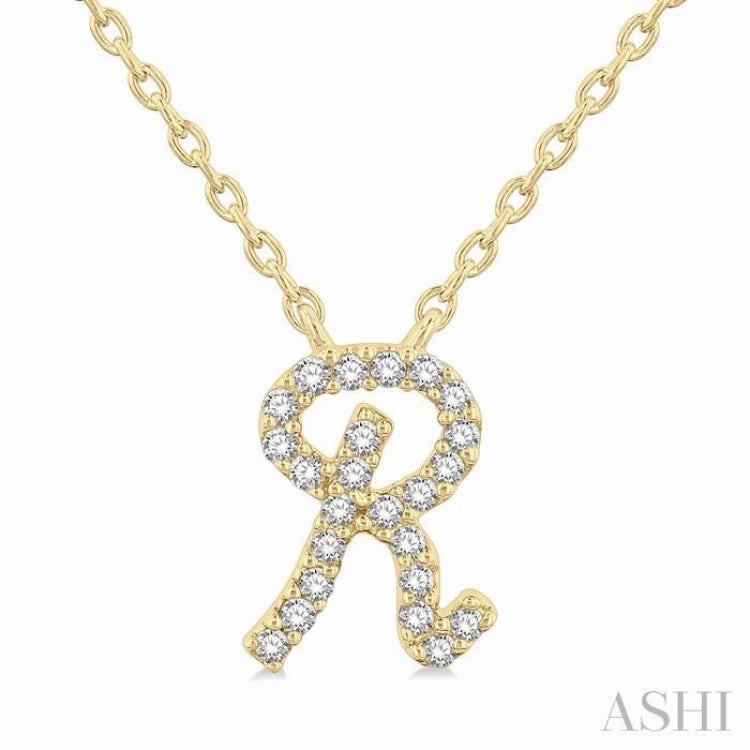 Trend Setter Regional Piece 1/20 Ctw Initial 'R' Round cut Diamond Pendant With Chain in 10K Yellow Gold