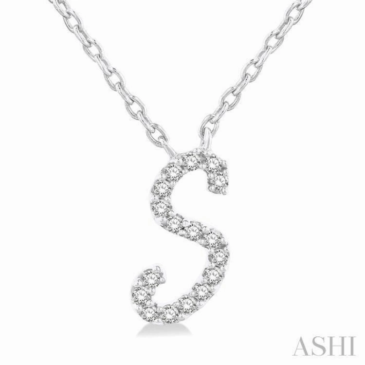 1/20 Ctw Initial 'S' Round cut Diamond Pendant With Chain in 10K White Gold Formal Attire