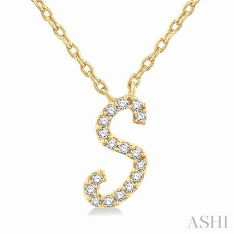 Celebratory Piece Climate Friendly Accessory 1/20 Ctw Initial 'S' Round cut Diamond Pendant With Chain in 10K Yellow Gold