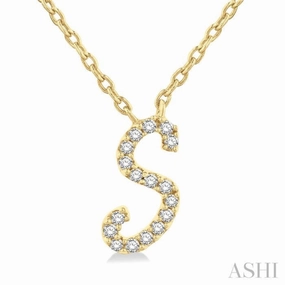 Celebratory Piece Climate Friendly Accessory 1/20 Ctw Initial 'S' Round cut Diamond Pendant With Chain in 10K Yellow Gold