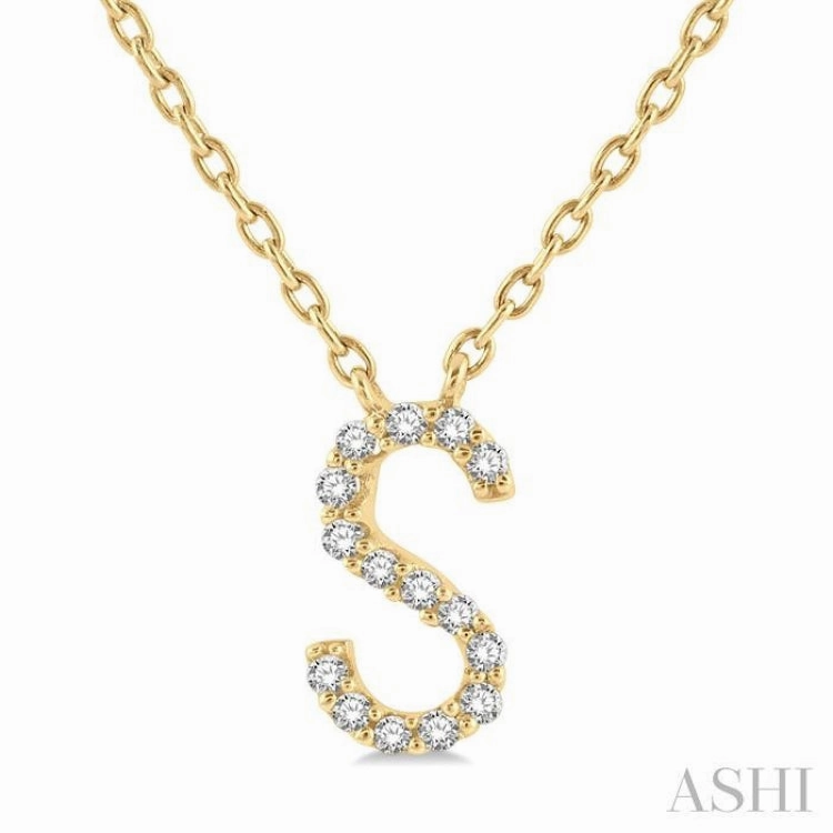 1/20 Ctw Initial 'S' Round Cut Diamond Pendant With Chain in 10K Yellow Gold Classic Boy
