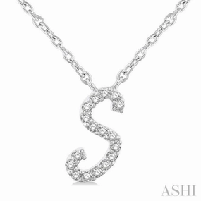 1/20 Ctw Initial 'S' Round cut Diamond Pendant With Chain in 14K White Gold Wedding guest Personal Style