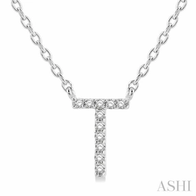 Timeless Style Intricate Work 1/20 Ctw Initial 'T' Round Cut Diamond Pendant With Chain in 10K White Gold