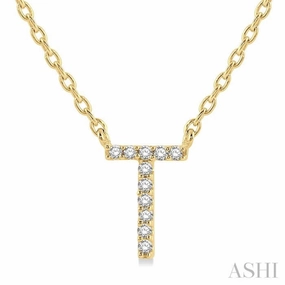 Durable Adornment Delicate Style 1/20 Ctw Initial 'T' Round Cut Diamond Pendant With Chain in 10K Yellow Gold