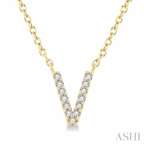 1/20 Ctw Initial 'V' Round Cut Diamond Pendant With Chain in 10K Yellow Gold Casual Chain Accessory Classic Piece
