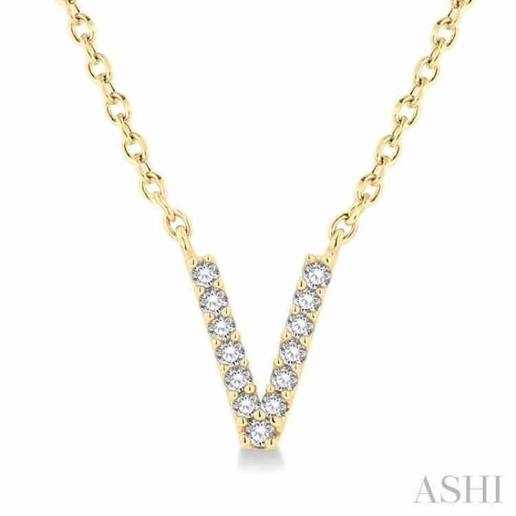 1/20 Ctw Initial 'V' Round Cut Diamond Pendant With Chain in 14K Yellow Gold Stylish Item