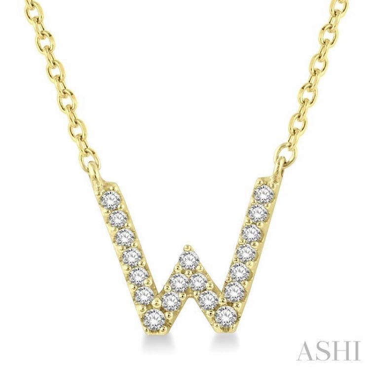 1/20 Ctw Initial 'W' Round Cut Diamond Pendant With Chain in 14K Yellow Gold Gift Option