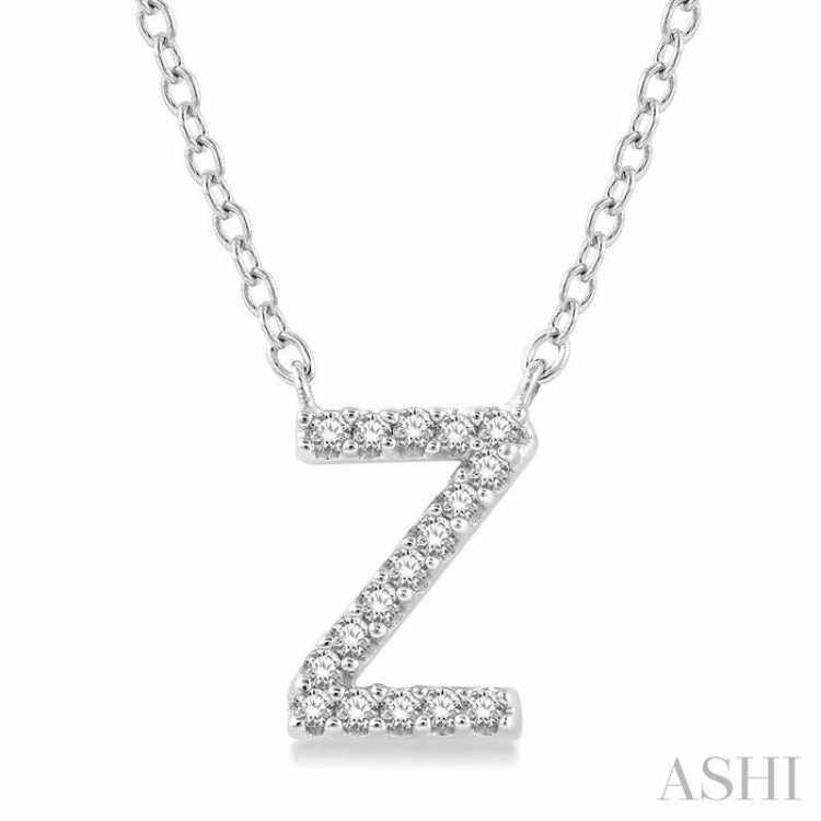 Cool Woman Medium Length Jewelry 1/20 Ctw Initial 'Z' Round Cut Diamond Pendant With Chain in 14K White Gold