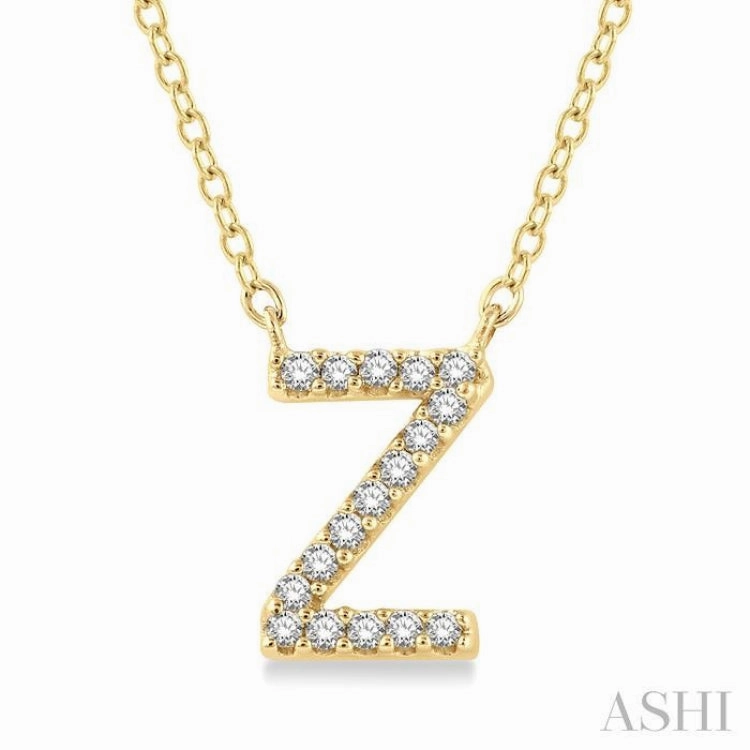 Furnishing Item 1/20 Ctw Initial 'Z' Round Cut Diamond Pendant With Chain in 14K Yellow Gold