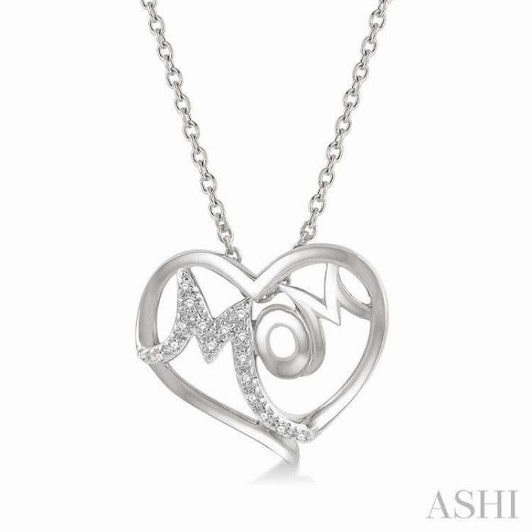 1/20 Ctw MOM Round Cut Diamond Heart Pendant With Chain in 10K White Gold Contemporary Ornament