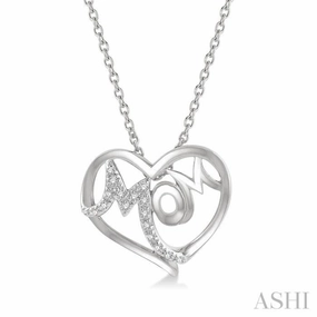 1/20 Ctw MOM Round Cut Diamond Heart Pendant With Chain in 10K White Gold Contemporary Ornament