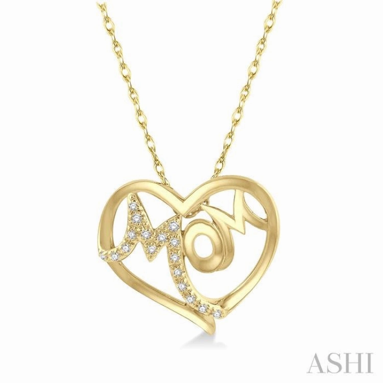 Weak Piece 1/20 Ctw MOM Round Cut Diamond Heart Pendant With Chain in 10K Yellow Gold