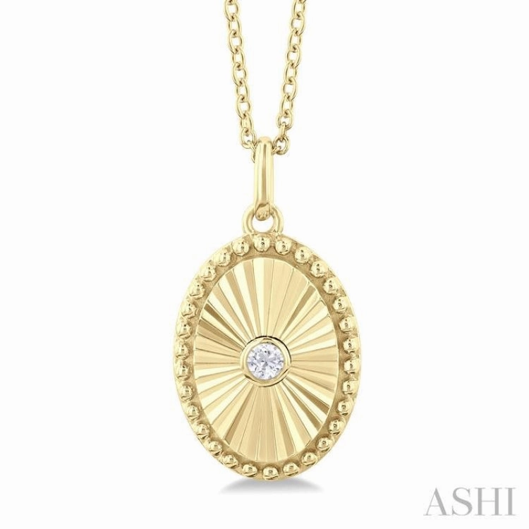 Custom Present Teacher Present 1/20 Ctw Oval fluted medallion Round Cut Diamond Pendant With Chain in 10K Yellow Gold