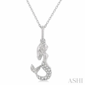 1/20 Ctw Petite Mermaid Round Cut Diamond Fashion Pendant With Chain in 10K White Gold Folk Piece Brushed Item