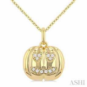 Unique Feature 1/20 Ctw Petite Pumpkin Single Cut Diamond Fashion Pendant With Chain in 10K Yellow Gold