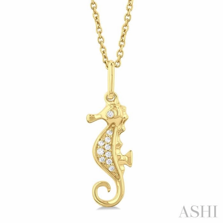 Excellent Present 1/20 Ctw Petite Seahorse Round Cut Diamond Fashion Pendant With Chain in 10K Yellow Gold