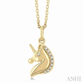1/20 Ctw Petite Unicorn Round Cut Diamond Fashion Pendant With Chain in 10K Yellow Gold Excellent Piece Vintage Item