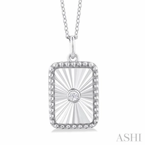 Celebration Style Single Strand Adornment 1/20 Ctw Rectangle fluted medallion Round Cut Diamond Pendant With Chain in 10K White Gold