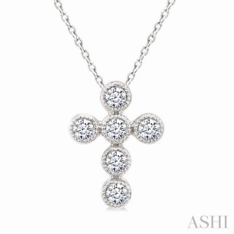 1/20 Ctw Round Cut Diamond Bezel Set Cross Petite Pendant With Chain in 10K White Gold Vogue Accent Everyday Carry Jewelry