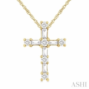 1/20 Ctw Round Cut Diamond Cross Pendant in 10K Yellow Gold with Chain Youth Mood Timeless Ornament