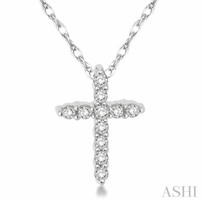 Effortless Style Effortless Detail 1/20 Ctw Round Cut Diamond Cross Petite Pendant in 14K White Gold with Chain