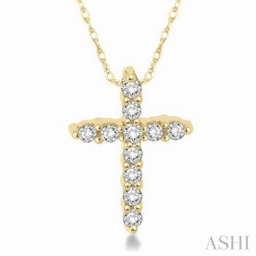 Evening Pendant Jewelry 1/20 Ctw Round Cut Diamond Cross Petite Pendant in 14K Yellow Gold with Chain
