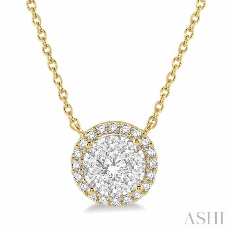 Boho Style Delicate Jewelry 1/2 Ctw Circular Round Cut Diamond Lovebright Pendant With Chain in 14K Yellow and White Gold