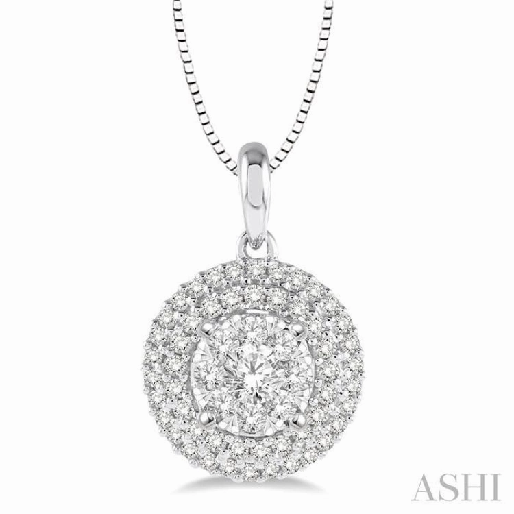Simple Detail Polished Detail 1/2 Ctw Diamond Lovebright Pendant in 14K White Gold with Chain
