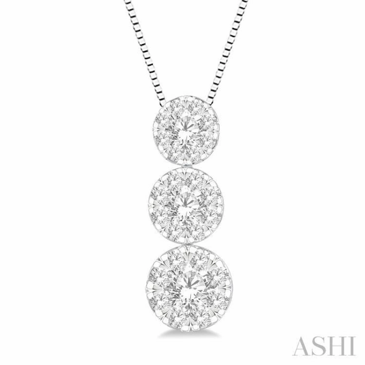 Spring Gift Fine Adornment 1/2 Ctw Lovebright 3 stone Essential Round Cut Diamond Pendant with Chain in 14K White Gold