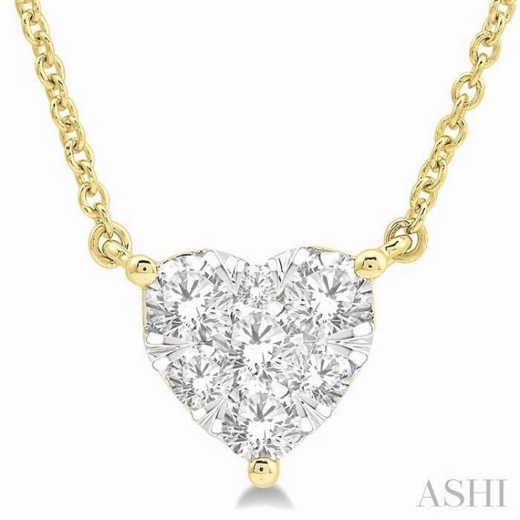 1/2 Ctw Lovebright Diamond Heart Pendant With Chain in 14K Yellow and White Gold Fashion Detail International Jewelry