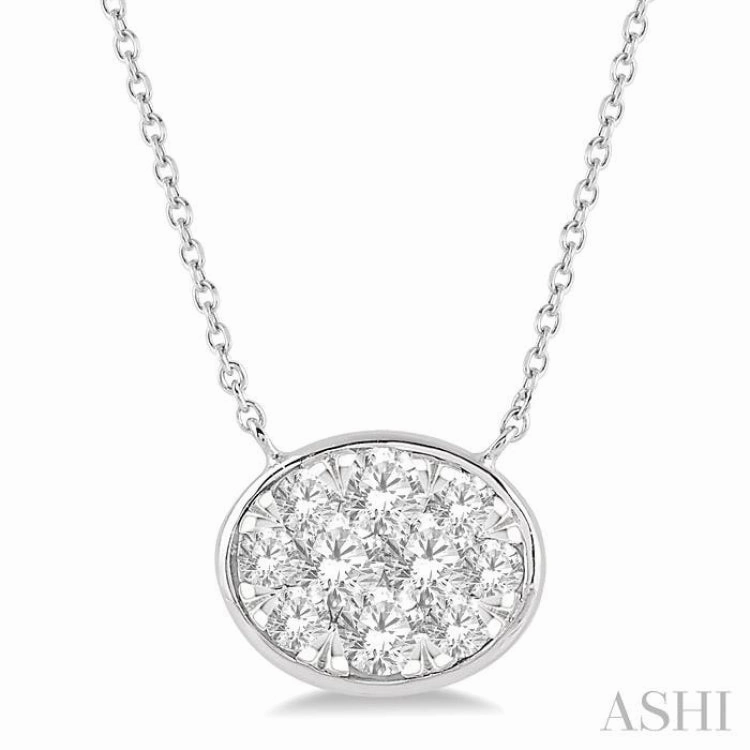 Soft Detail 1/2 Ctw Oval Shape Lovebright Diamond Pendant With Chain in 14K White Gold