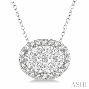 Bold Style 1/2 Ctw Oval Shape Lovebright Round Cut Diamond Pendant With Chain in 14K White Gold
