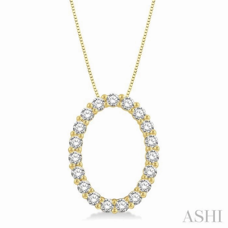 Charming Accessory Delicate Style 1/2 Ctw Oval Shape Window Round Cut Diamond Pendant With Chain in 14K Yellow Gold